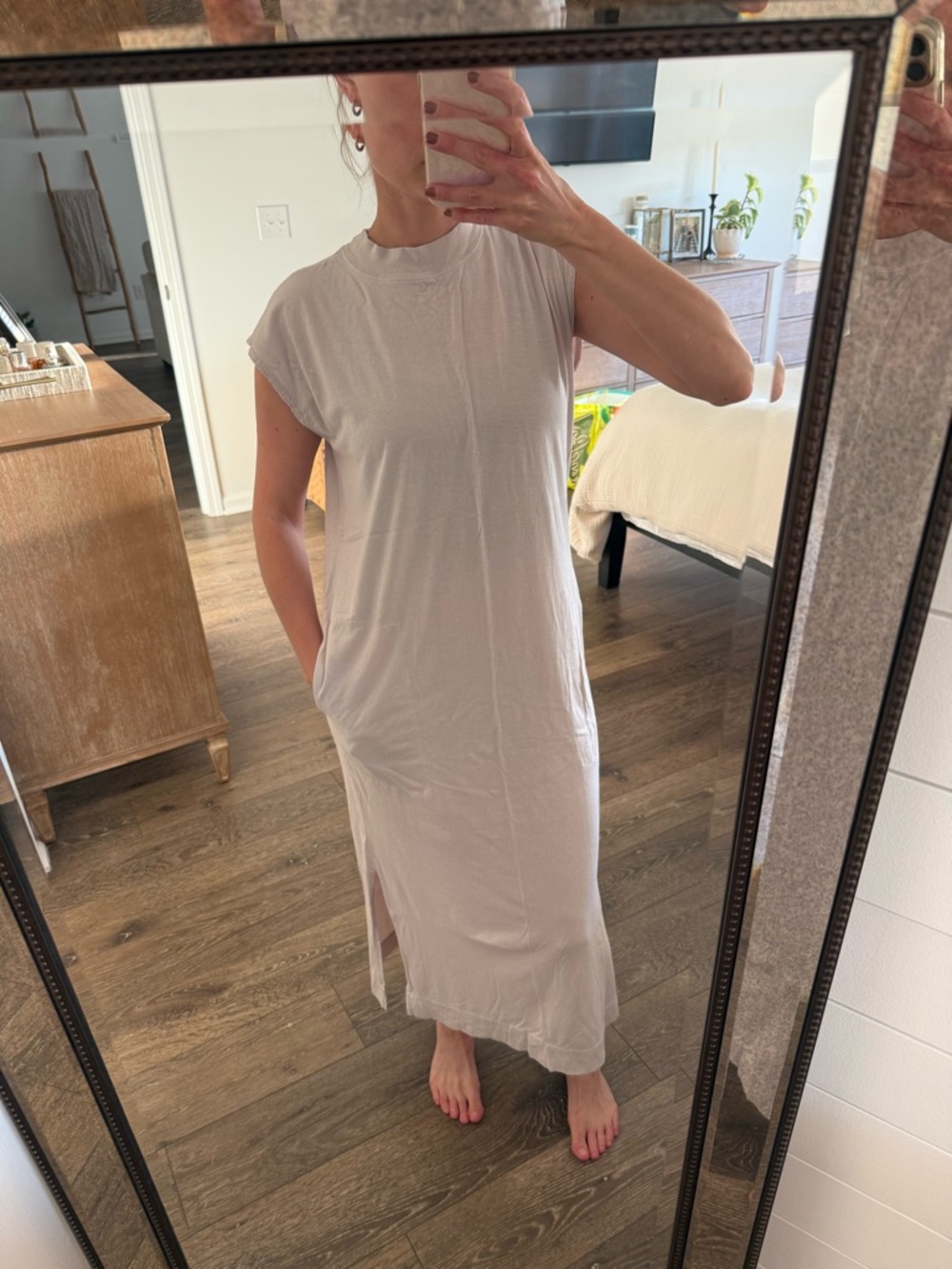 Free people beach casual Sleeveless Maxi T-Shirt Dress in Light Gray